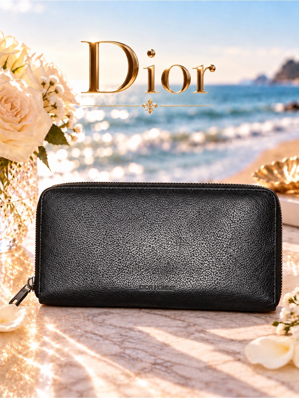 Dior Homme Black Grained Calfskin Long Zip Around Wallet